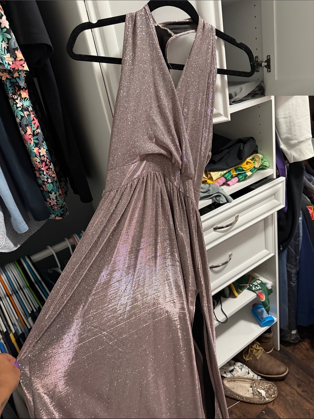 SHEIN Shimmery Rose Gold Halter Prom Gown